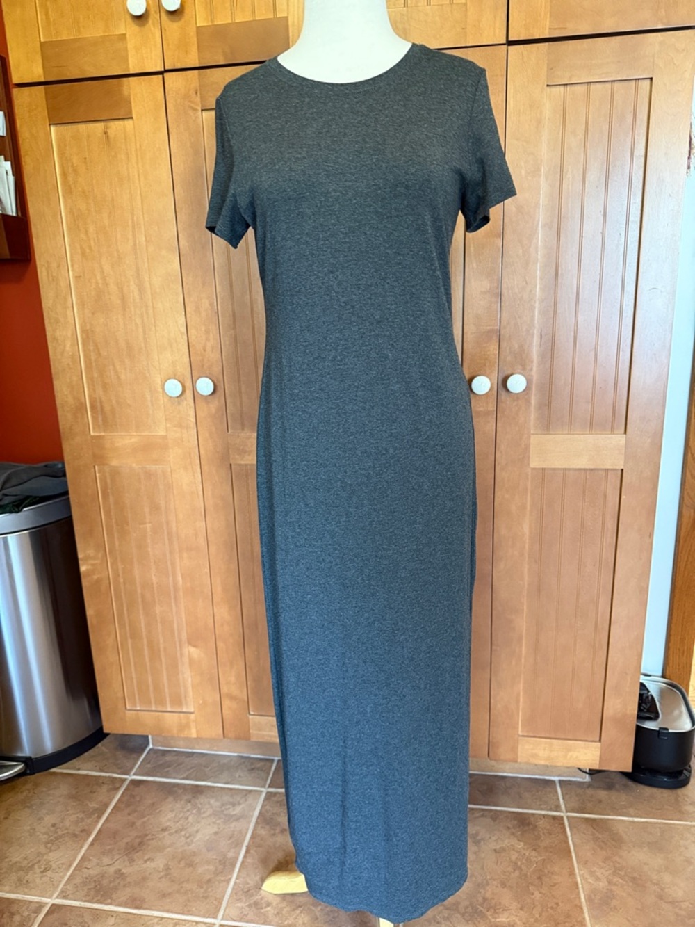 Eileen Fisher Heather Charcoal Short-Sleeve Maxi Dress  small